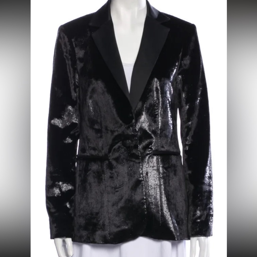 Frame Metallic Satin Single Button Blazer Tuxedo … - image 3